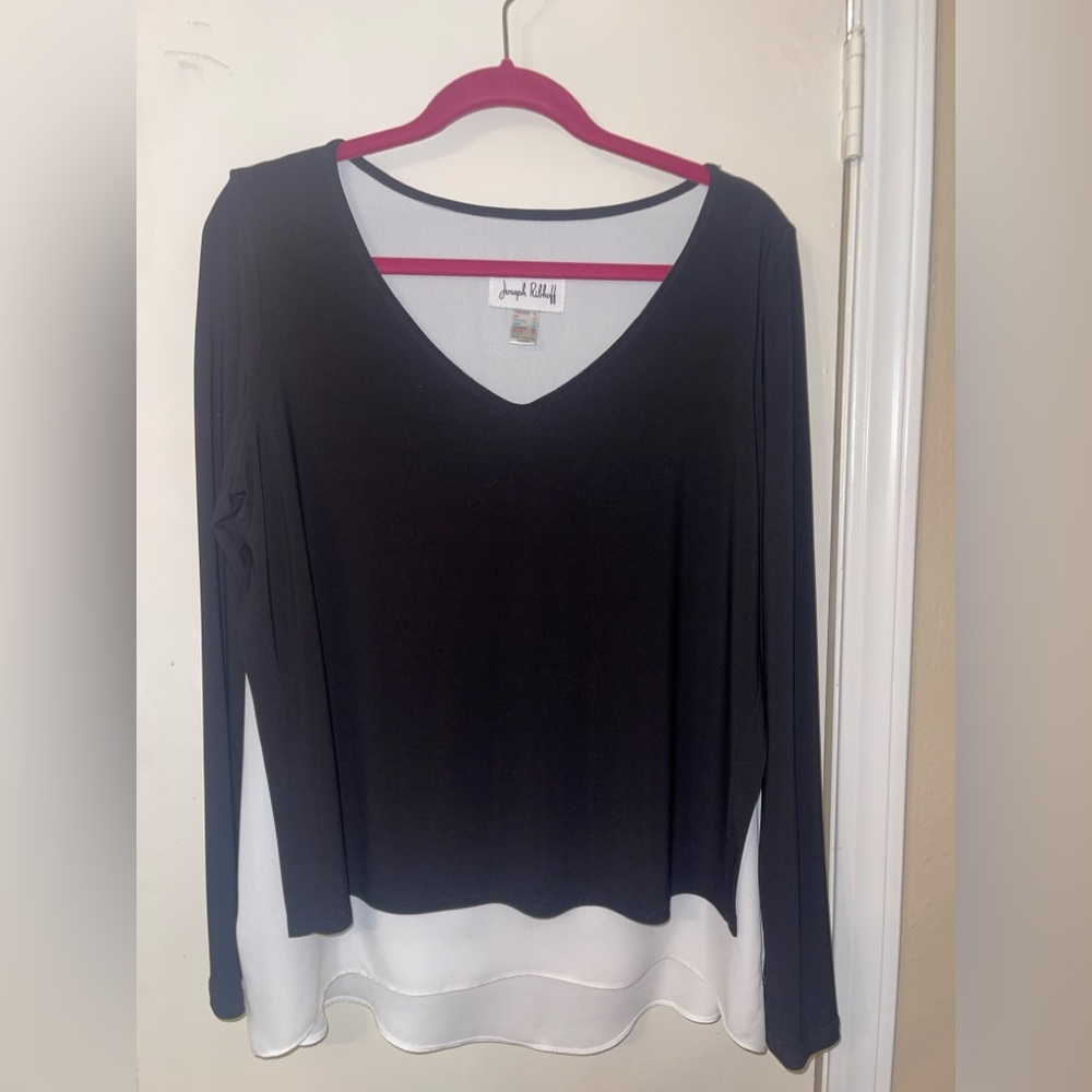 Joseph Ribcoff Black V-neck and Off White Sheer Under Lay Women's Top